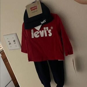 Levi's Kids Red Top and Black Jeans Set